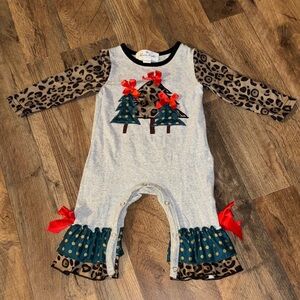 Festive Leopard and Gray Kids Bodysuit with Red Bows